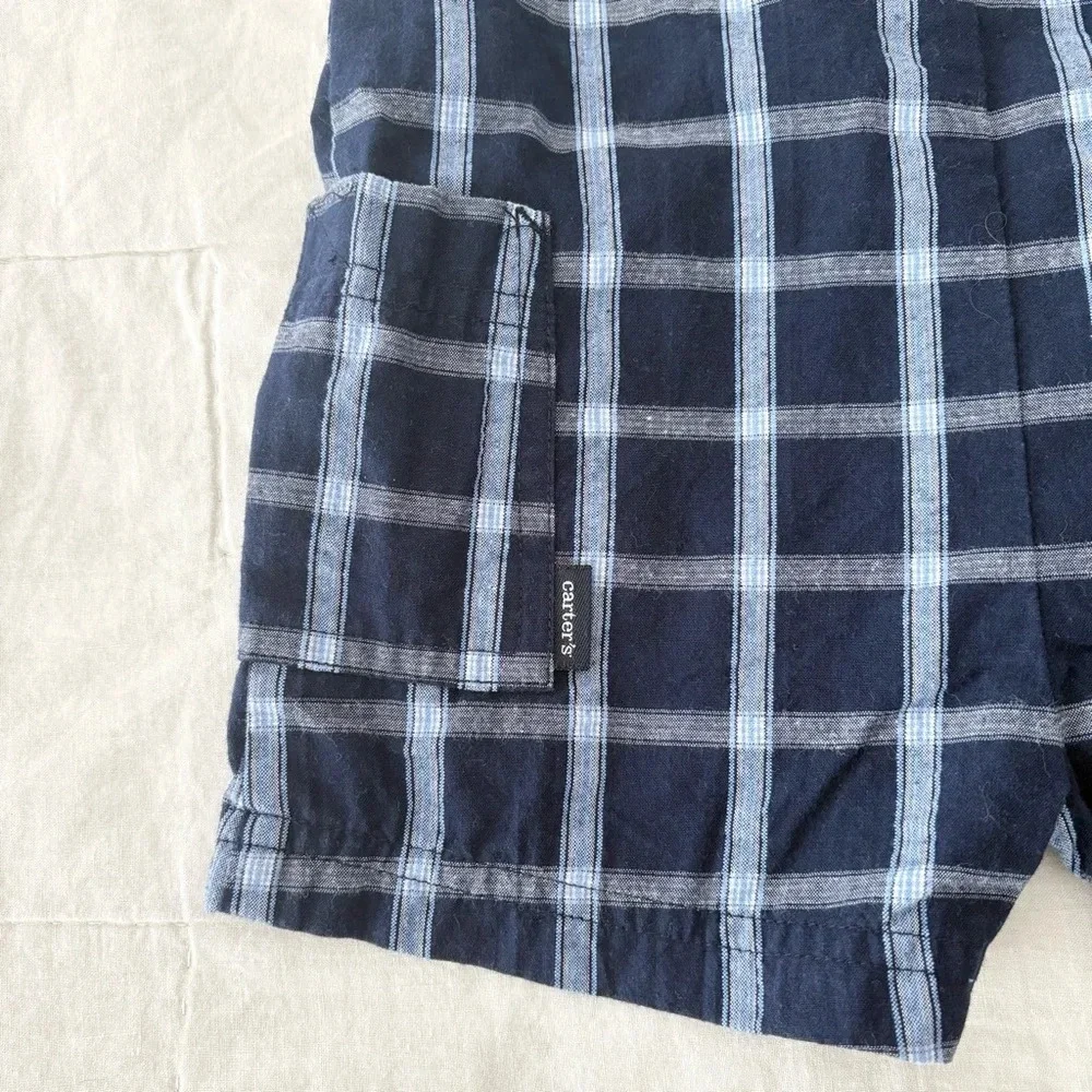 Vintage Carter’s Navy Plaid Dinosaur One Piece Jumper Size 6 Months
